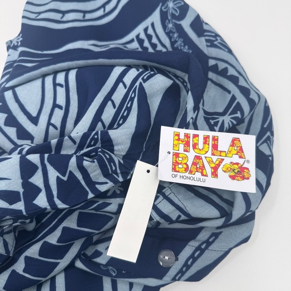 Hula Bay Hawaiian Shirt Men Medium NEW Blue Button Up Short Sleeve Rayon Tribal - Picture 6 of 11
